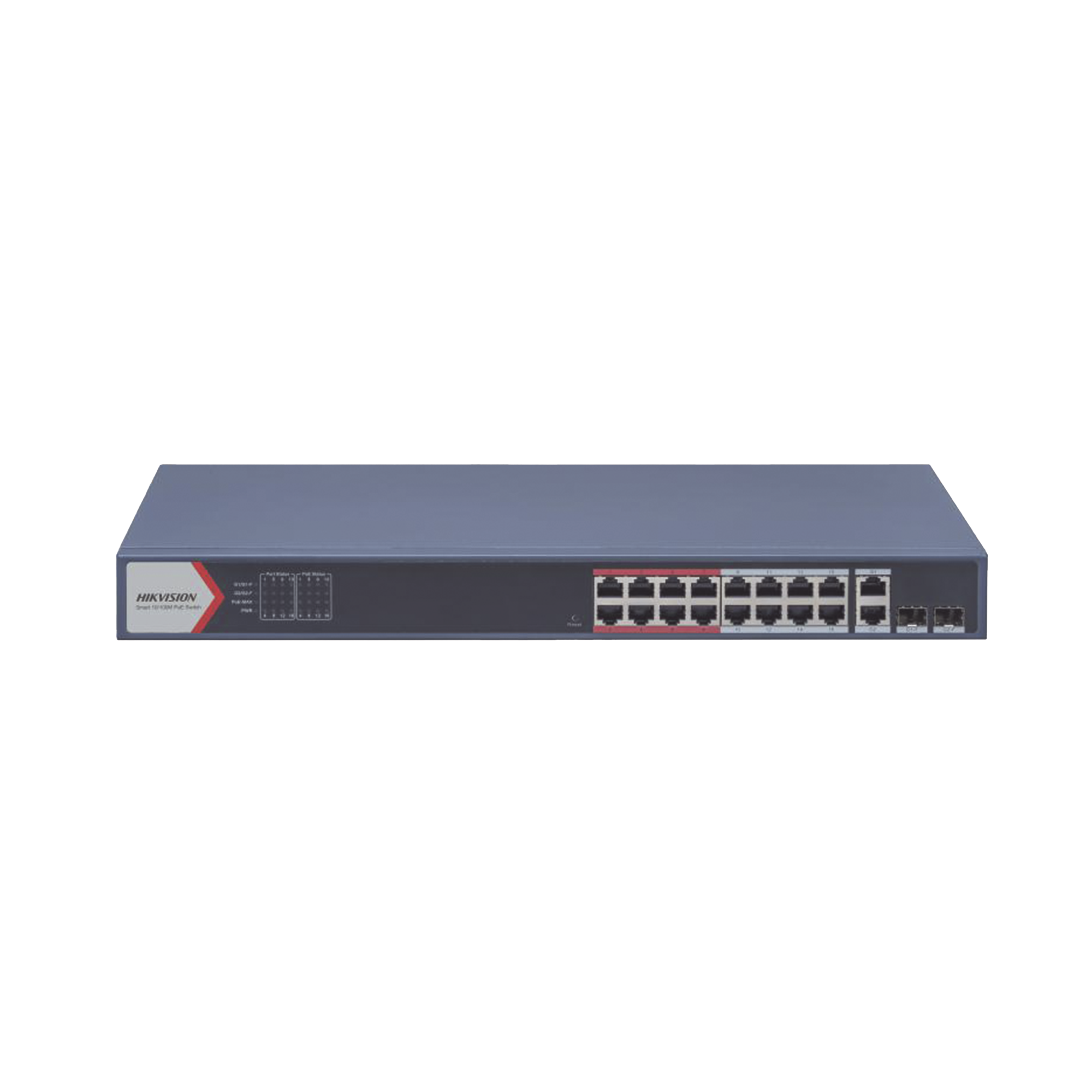 Switch Monitoreable PoE+ / 16 puertos 100 Mbps PoE+ / 2 Puertos 1000 Mbps Uplink + 2 Puertos SFP de Uplink / PoE hasta 300 Metros / Conexión Remota desde Hik-PartnerPro / 230 Watts Switch Monitoreable PoE+ / 16 puertos 100 Mbps PoE+ / 2 Puertos 1000 Mbps Uplink + 2 Puertos SFP de Uplink / PoE hasta 300 Metros / Conexión Remota desde Hik-PartnerPro / 230 Watts
